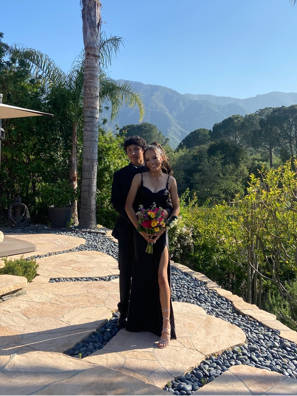 Black Spaghetti-Strap Prom Dress with Thigh Slit